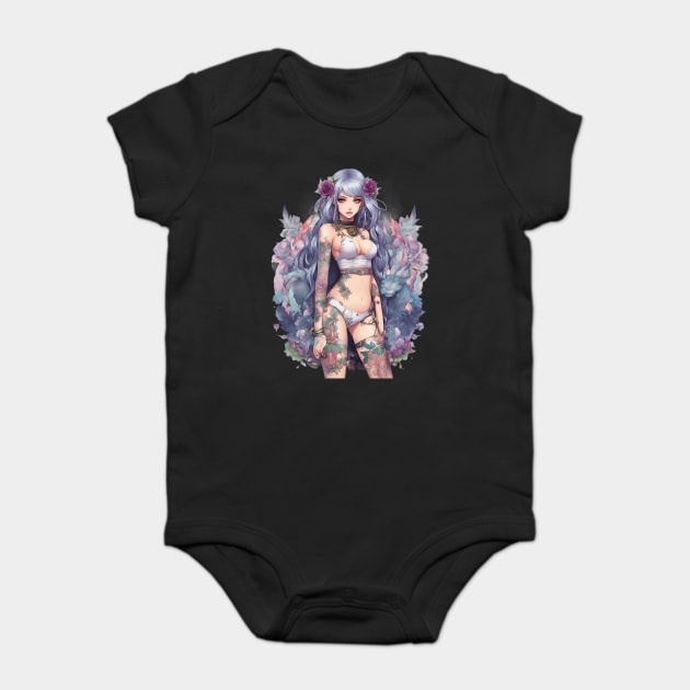 Ink and Tears Emo Goth Anime Girl Baby Bodysuit by animegirlnft